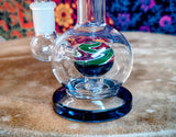 6"  Bent Neck Globe Shape Waterpipe Blue Multi Colored Perc-GWP135