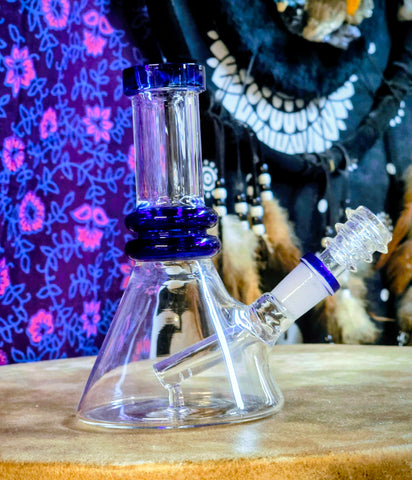 6”  Glass Beaker Waterpipe w/Blue Accents-CWP19