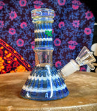5.5" Rock Glass-Straight Neck-Blue&White Rake&Wrap-Beaker Bottom-Waterpipe-RS524