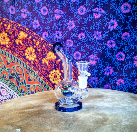 6"  Bent Neck Globe Shape Waterpipe Blue Multi Colored Perc-GWP135