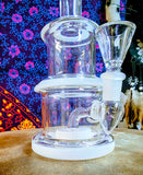 10” Rock Glass Single Perc Bent Neck Barrel Style Waterpipe w/ White Accents-RS548