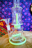14" Glass Waterpipe Straight Neck Double Chamber Dual Perc & Mint Green Accents-RS354