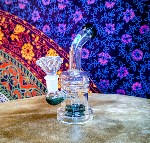 6” Bent Neck Showerhead Perc Waterpipe-Teal Accents-GWP276