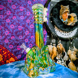 11" Soft Glass Eagle Waterpipe-Glass on Glass-Iridescent Bright Green-Glow In The Dark-SG11A
