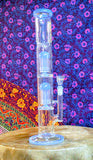16" Dual Tree Perc Waterpipe w/Ice Catch & Perwinkle Blue Accents-RS300
