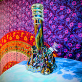 11" Soft Glass Eagle Waterpipe-Glass on Glass-Iridescent Green/Purple-Glow In The Dark-SG11A