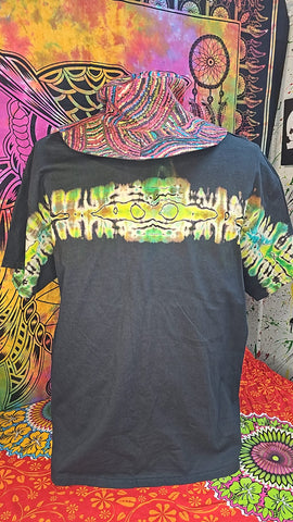 Tie Dyed Twice T-Shirt-Lots of Yellow, Brown,Green, & Blue Splash Across-Black Background- Size EXTRA Large