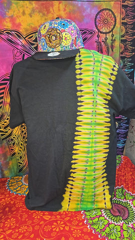 Tie Dyed Twice T-Shirt-Yellow & Green Side Accordion-Black Background- Size EXTRA Large