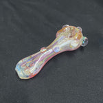 5” glass hand pipe pink/gold/cream/silver fumed w/bumps three green spots in front bump