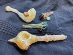 4.5" Fumed Teal/Black Striped Handpipe w/ Dotted Bowl & Side Marble