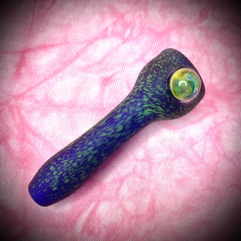 3" Green Speckled Blue Chillum by 207 Glass