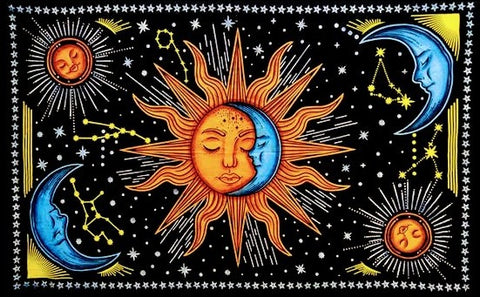 Sun Moon Hand Brush Tapestry-Twin Size