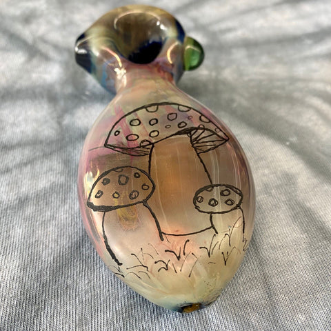 4.75" Mushrooms Sketch Handpipe by Baked Glass