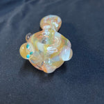 5" Glass handpipe Red/gold/cream/silver fumed mouthpiece w/bumps 3 teal spots