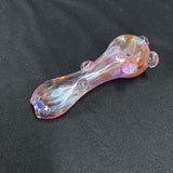 5” glass hand pipe pink/teal/cream/silver fumed w/bumps
