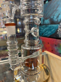 14" Rock Glass Straight Tube w/Ice Catcher/Showerhead Perc Waterpipe Amber Accent