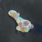 5" glass hand pipe teal/gold/pink w/bumps three green dots in front bump