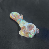 5" glass hand pipe teal/gold/pink w/bumps three green dots in front bump