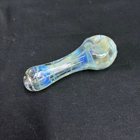 4" glass hand pipe teal/cream/silver fumed