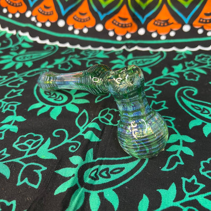 5" Spin & Rake Silver Fumed Dark Green Bubbler by Vince Lown