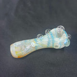 4.5" glass hand pipe teal/cream/gold w/bumps three red dots in front bump Blue wave in front bump