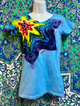 Medium Shooting Star Mandala V-neck Women's Tie-Dye T-shirt by Don Martin