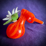 7” Striped Orange Dichro Double Opal Bubbler w/ Flower by Pharo