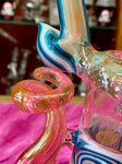 8.5” Blue/White Wig-Wag Pink Fumed/Spotted Sherlock Bubbler