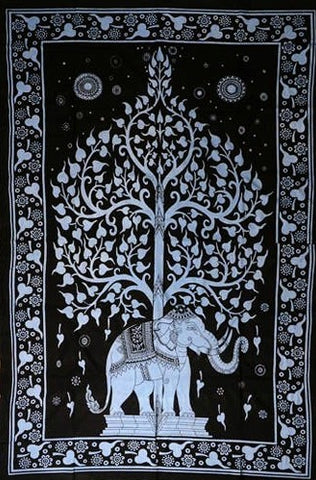 Trunk Up Elephant With Tree Twin Size Tapestry-Bedspread
