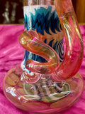 8.5” Blue/White Wig-Wag Pink Fumed/Spotted Sherlock Bubbler