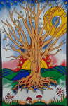 Tree With Rising Sun Twin Size Tapestry-Bedspread