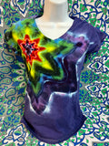 Small Shooting Star Mandala V-neck Women's Tie-Dye T-shirt by Don Martin