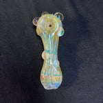 5" glass hand pipe teal/gold/cream/silver fumed w/ bumps three teal spots in front bump