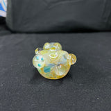 5" glass hand pipe teal/gold/cream/silver fumed w/ bumps three teal spots in front bump