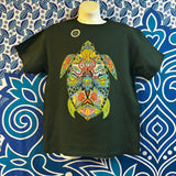 Youth Medium Earth Art Sea Turtle Forest Green T-Shirt