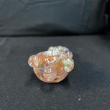 5” glass hand pipe pink/gold/orange/silver fumed w/bumps three green dots in front bump