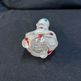 4” glass hand pipe cream/green/red/silver fumed w/bumps clear front