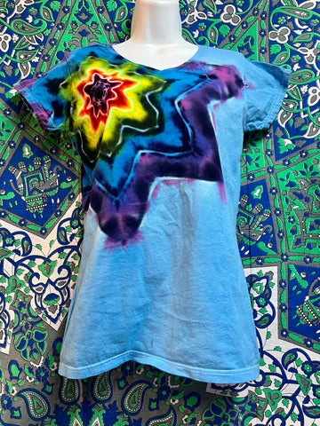 Large Shooting Star Mandala V-neck Women's Tie-Dye T-shirt by Don Martin