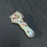 4” glass hand pipe cream/green/red/silver fumed w/bumps clear front