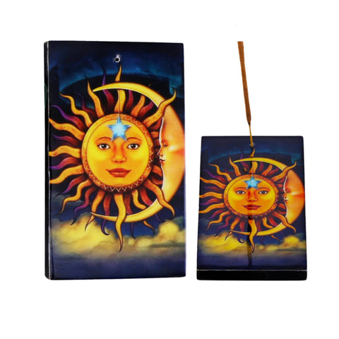 Sun and Moon Wooden Incense Holder Ash Catcher