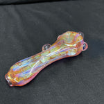 5" glass hand pipe pink/gold/silver fumed w/bumps three blue spots in front bump