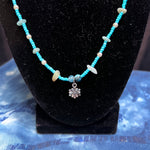 10.5" white pearled turquoise flower necklace handmade in Maine