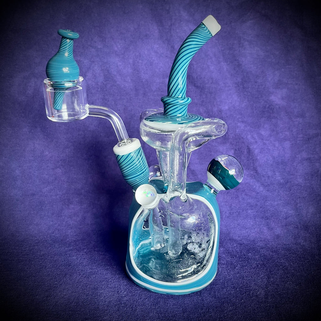 Opalized Rig 7.75” Striped Blues Double Opal Double Recycler Rig by Pharo – Happy ...