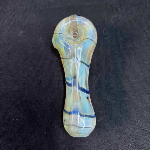 4” glass hand pipe cream/blue/gold fumed