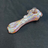 5" glass hand pipe pink/gold/silver fumed w/bumps three blue dots in front bump