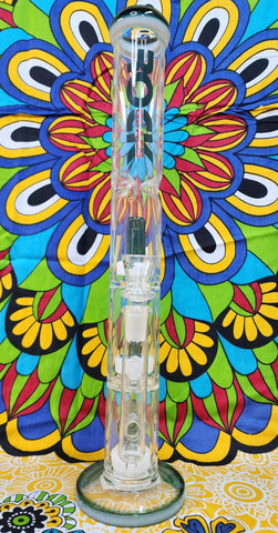 18" Rock Glass Straight Tube Waterpipe w Triple Showerhead,Ice Catch-Green/White Accents