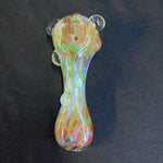 5" glass hand pipe gold/green/silver fumed w/bumps