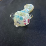 4.5" glass hand pipe teal/cream/gold w/bumps three red dots in front bump Blue wave in front bump