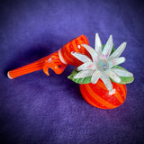 7” Striped Orange Dichro Double Opal Bubbler w/ Flower by Pharo