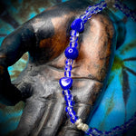 6.5" Maine-Made Bead Bracelet by Lori Williams - 3 Dark Blue Beads
